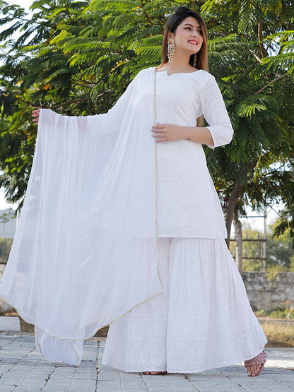 White Chikankari Sharara Set