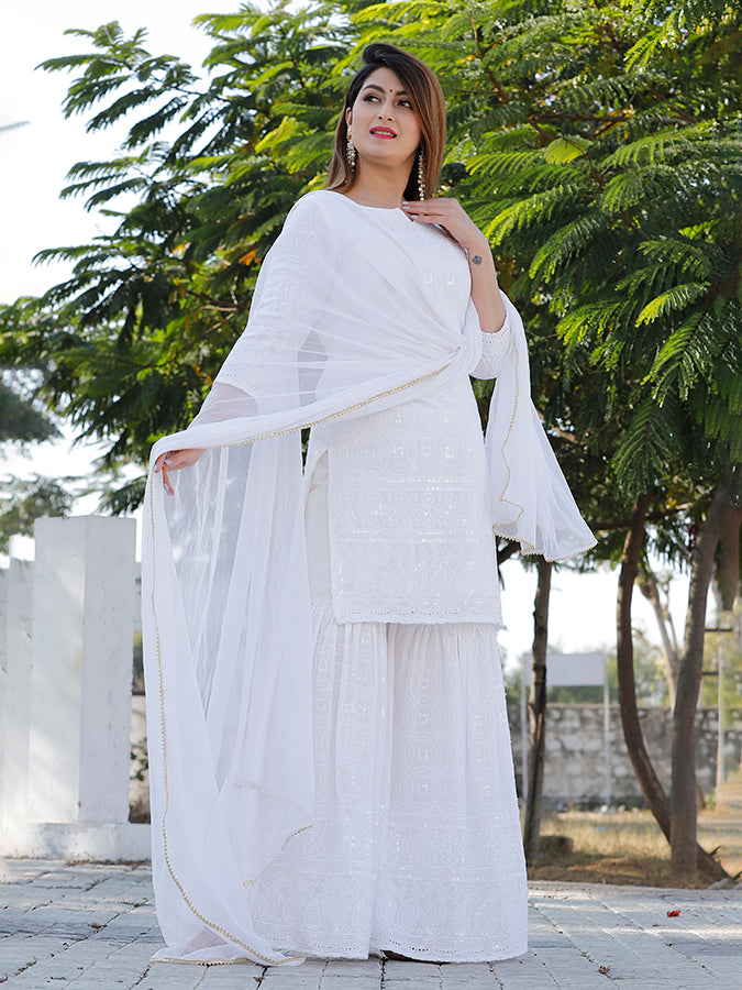 White Chikankari Sharara Set