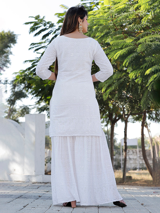 White Chikankari Sharara Set