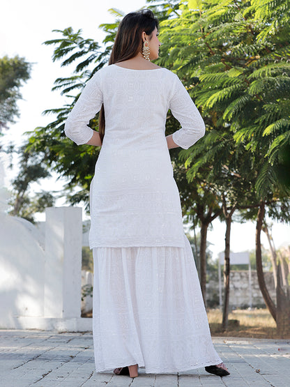 White Chikankari Sharara Set