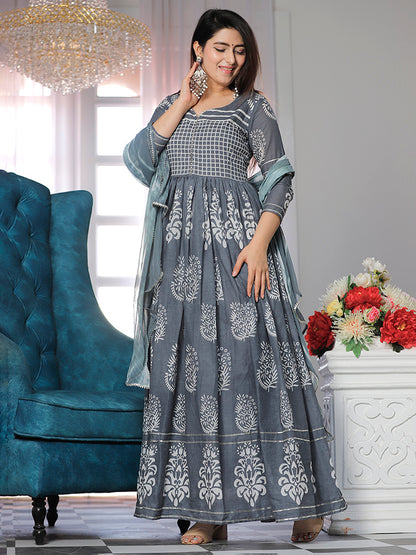 Charcoal Gray Floral Printed Dress