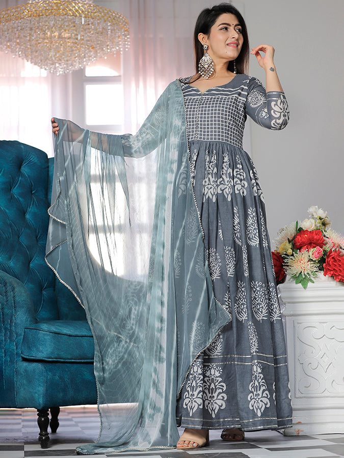 Charcoal Gray Floral Printed Dress