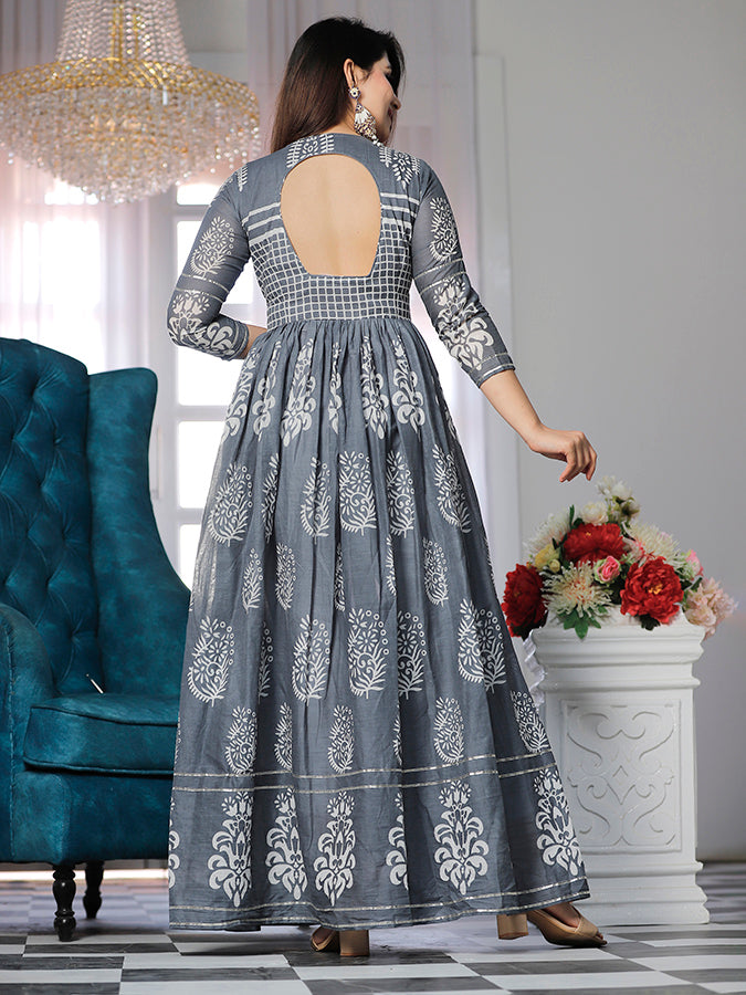 Charcoal Gray Floral Printed Dress