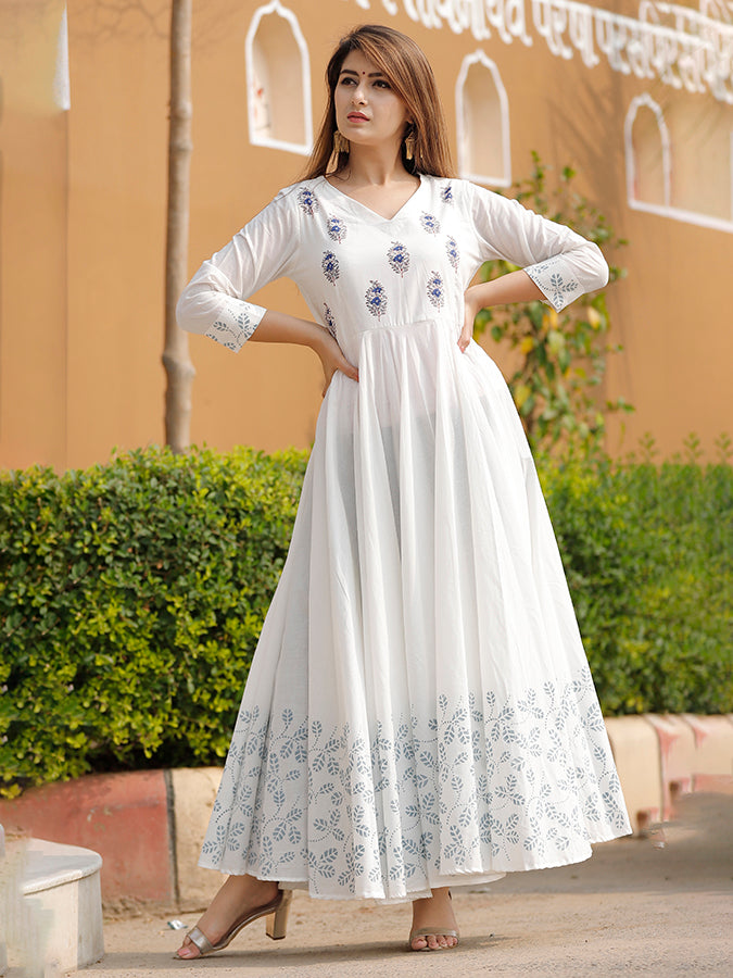 Blooming Hand Block Printed Cotton Kurta Set.